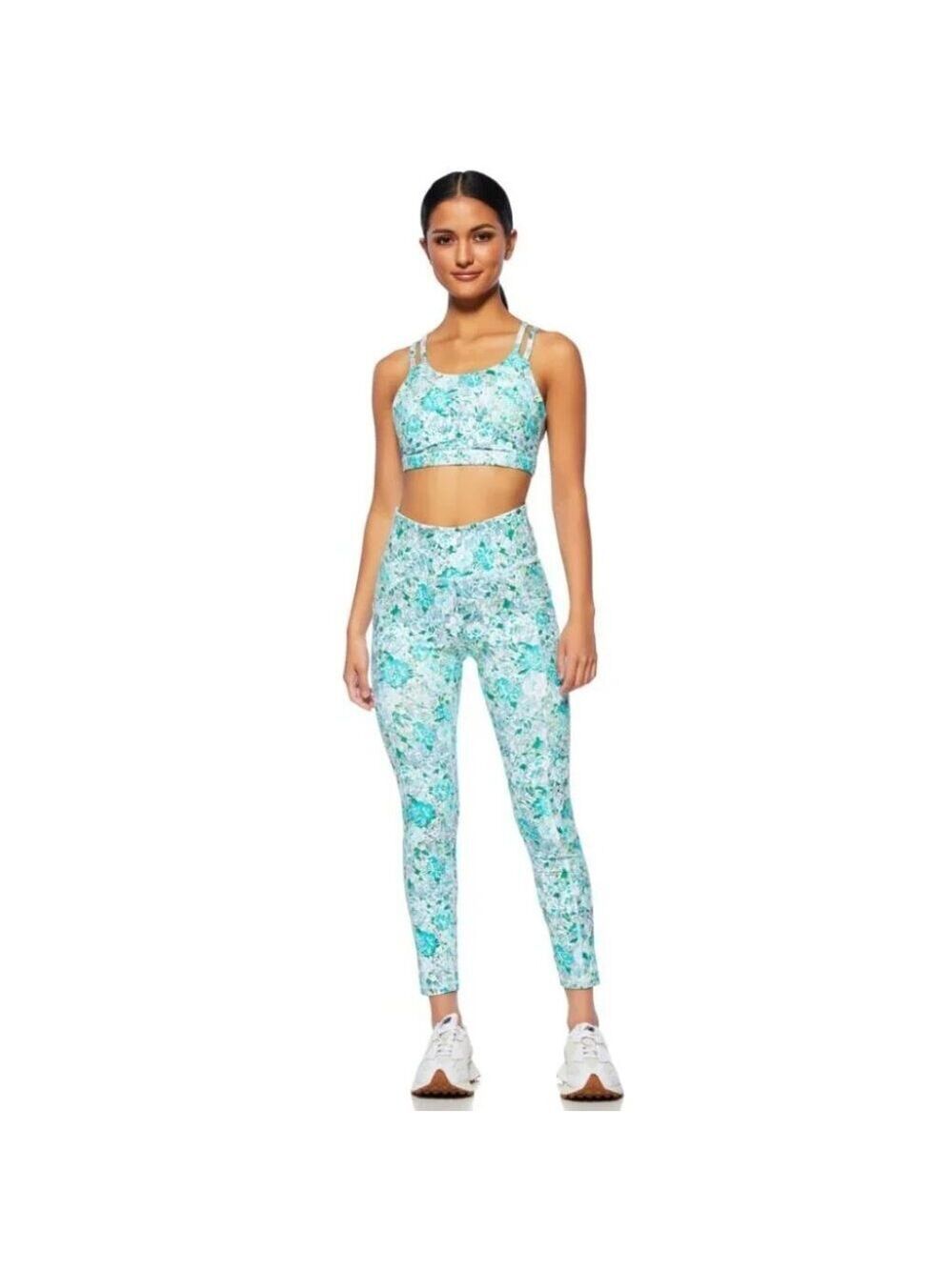 New X by Gottex Set - Sports Bra and Leggings Size XS/S in Aqua Peony Print